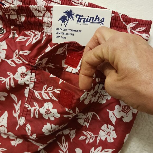 Trunks Surf and Swim Co. Men's Size LARGE Red Tropical FLORAL Swim Shorts NEW! - Picture 8 of 15